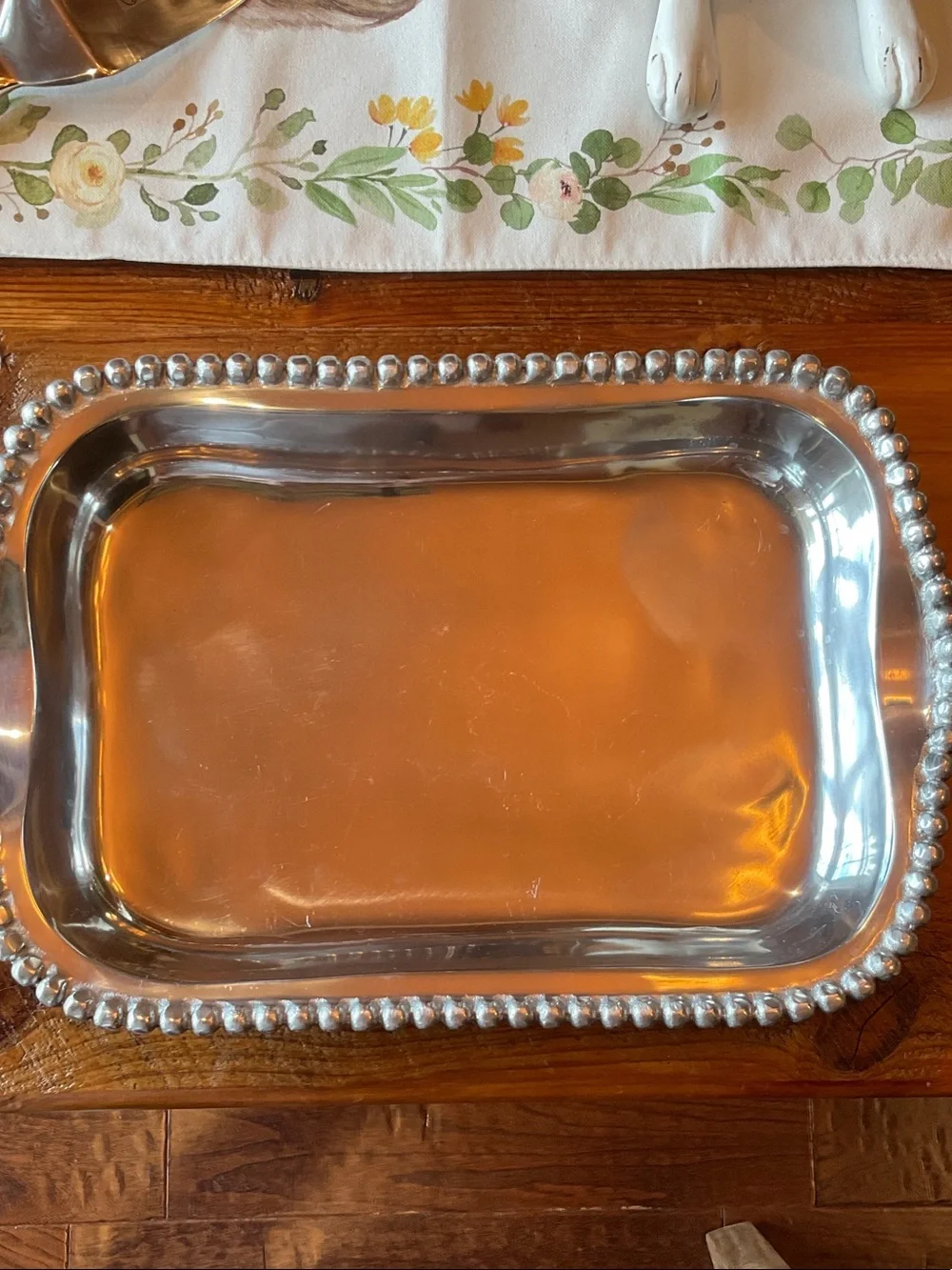 Beaded Edge Rectangular Serving Tray in Silver